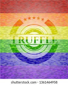 Truffle on mosaic background with the colors of the LGBT flag