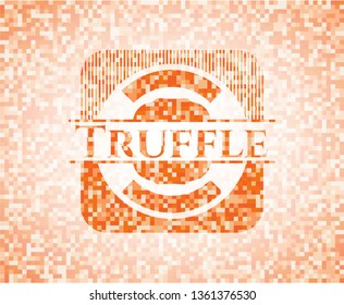 Truffle orange tile background illustration. Square geometric mosaic seamless pattern with emblem inside.