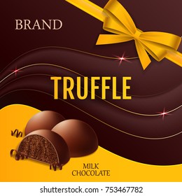 Truffle packaging. Chocolate candy box mock up. Advertising banner or poster template. Vector illustration