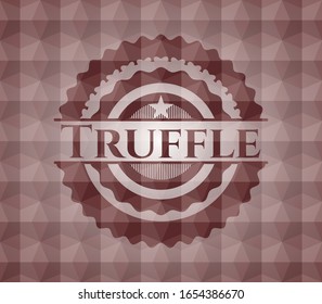 Truffle red emblem or badge with abstract geometric pattern background. Seamless.