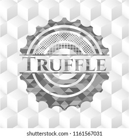 Truffle retro style grey emblem with geometric cube white background