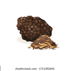 Truffle vector isolated icon. Black truffle mushroom cartoon illustration. Element for packaging design, logo Delicatessen French products. Mushroom Chips.