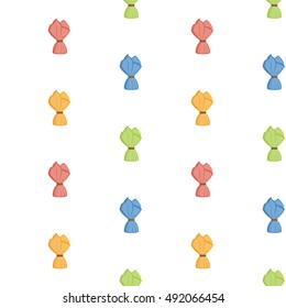 Truffles. Chocolate candy in colorful wrapper. Vector seamless pattern. Flat design style. Swatch inside