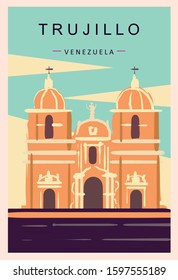 Trujillo retro poster. Trujillo travel illustration. States of Venezuela greeting card. 