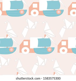 truks, boats and paper. birds pattern design, perfect to use on the web or in print