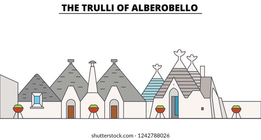 The Trulli Of Alberobello  line travel landmark, skyline, vector design. The Trulli Of Alberobello  linear illustration. 