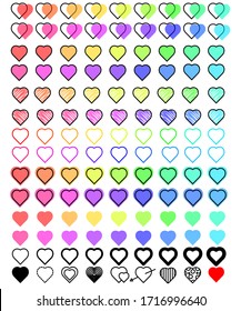 A truly large set consisting of 125+ heart icons of fourteen different kinds