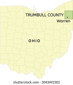 Trumbull County And City Of Warren Location On Ohio State Map