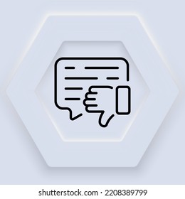 Trump Down With Speech Bubble Line Icon. Review, Dislike, Rating, Emoticon, Thumb Down, Bad Mood, Comment, Click, Rate The Level Of Service. Impression Concept. Neomorphism Style. Vector Line Icon