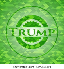 Trump green emblem with mosaic background. Vector Illustration. Detailed.