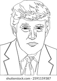 
Trump image, black outline on white background, vector