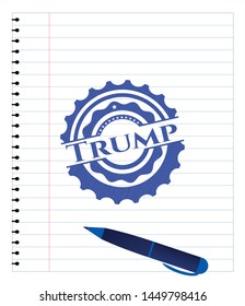 Trump pen emblem. Blue ink. Vector Illustration. Detailed.