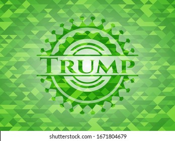 Trump realistic green emblem. Mosaic background. Vector Illustration. Detailed.