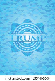 Trump realistic light blue emblem. Mosaic background