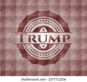 Trump red seamless emblem or badge with abstract geometric polygonal pattern background.