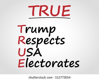 Trump respects USA electorate. TRUE acronym. Politics concept.