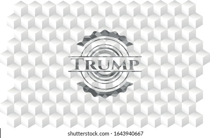 Trump retro style grey emblem with geometric cube white background