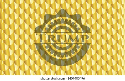 Trump shiny golden badge. Scales pattern. Vector Illustration. Detailed.