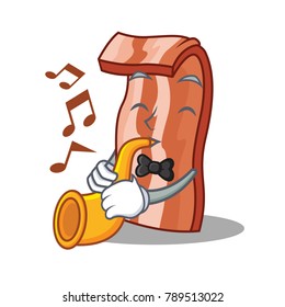 With trumpet bacon mascot cartoon style