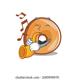 With trumpet bagels mascot cartoon style