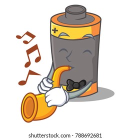 With trumpet battery mascot cartoon style