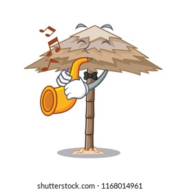 With trumpet beach shelter under the umbrella cartoon