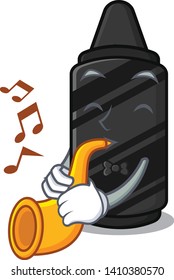 With trumpet black crayon above mascot wood table