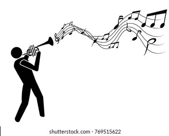 trumpet blowing music notes