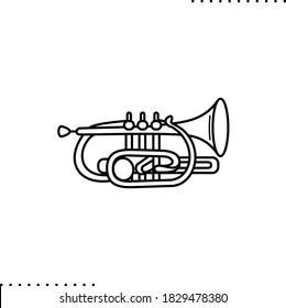 trumpet, brass instrument vector icon in outline