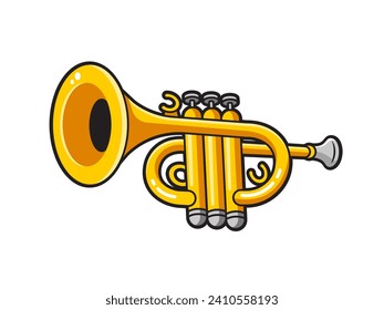 Trumpet, brass musical instrument cartoon vector illustration isolated on white