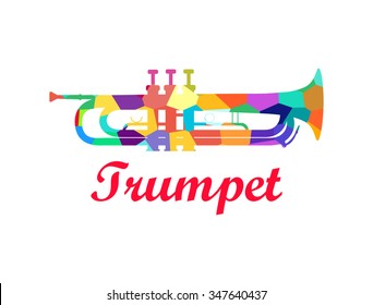 Trumpet - Brass Orchestra Musical Instrument in Colorful Design, Vector Logo Illustration