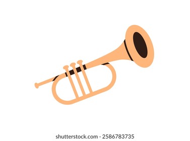 Trumpet, brass wind instrument. Classic woodwind with mouthpiece for blowing, buttons, tube. Music icon. Flat graphic vector illustration isolated on white background