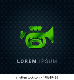 Trumpet Bright Green chromium precious metallic 3D Icon / Logo Design