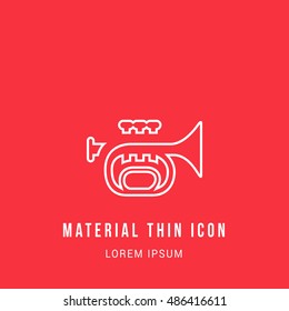 Trumpet Bright red material designed line thin flat icon / logo