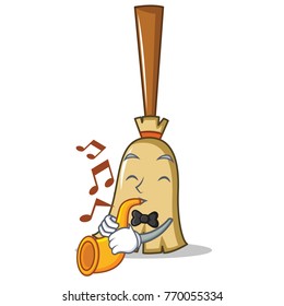 With trumpet broom character cartoon style