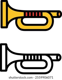 Trumpet. Bugles. Music instruments. Christmas concept. Simple icons, characters, clipart with bold black lines. Vector.	
