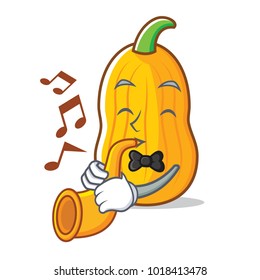 With trumpet butternut squash mascot cartoon