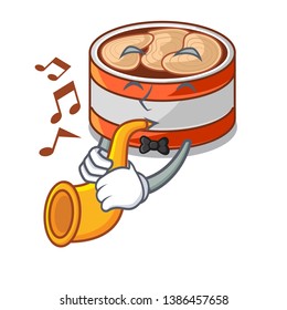 With trumpet canned tuna in the cartoon shape
