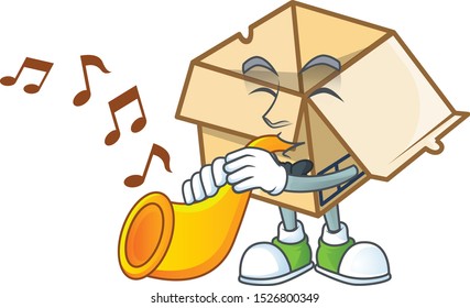 With trumpet cardboard open in the cartoon shape