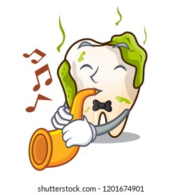 With trumpet cartoon decayed tooth before restorative treatment