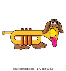 trumpet with a cartoon face. vector illustration of object for mascot