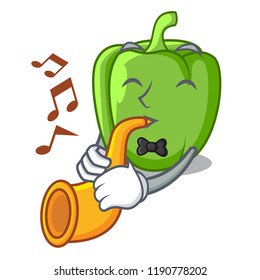 With trumpet cartoon fresh green pepper in the kitchen