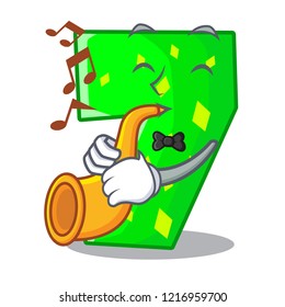 With trumpet cartoon number seven on stone wall