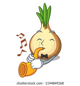 With trumpet cartoon ripe yellow onion for cooking