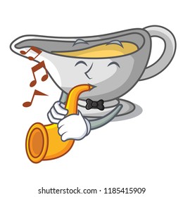 With trumpet cartoon sauce boat with turkey gravy