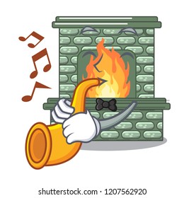 With trumpet cartoon stone fireplace with the flame
