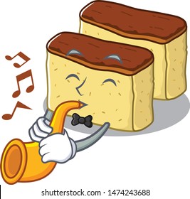 With trumpet castella cake in the mascot shape