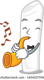 With trumpet chalk in the a cartoon box
