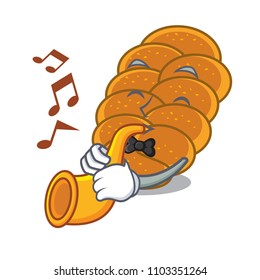 With trumpet challah mascot cartoon style