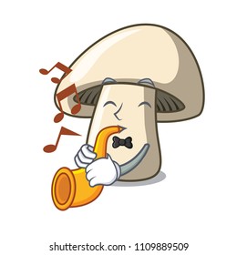 With trumpet champignon mushroom mascot cartoon